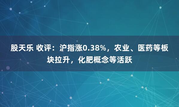 股天乐 收评：沪指涨0.38%，农业、医药等板块拉升，化肥概念等活跃